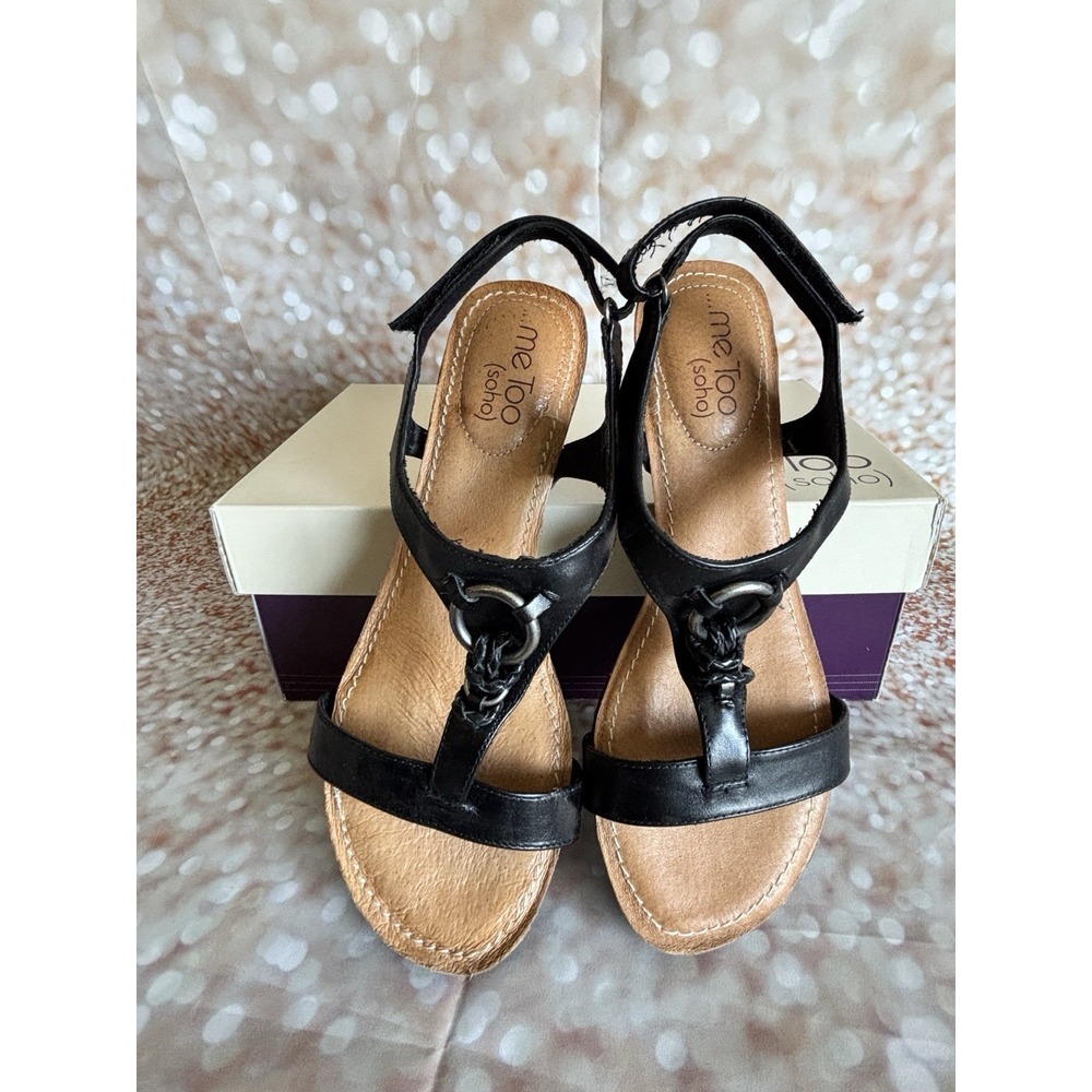 Me Too (soho)‎ Sandals Women Wedge Sz 8M Copper Metallic Leather Metal Details